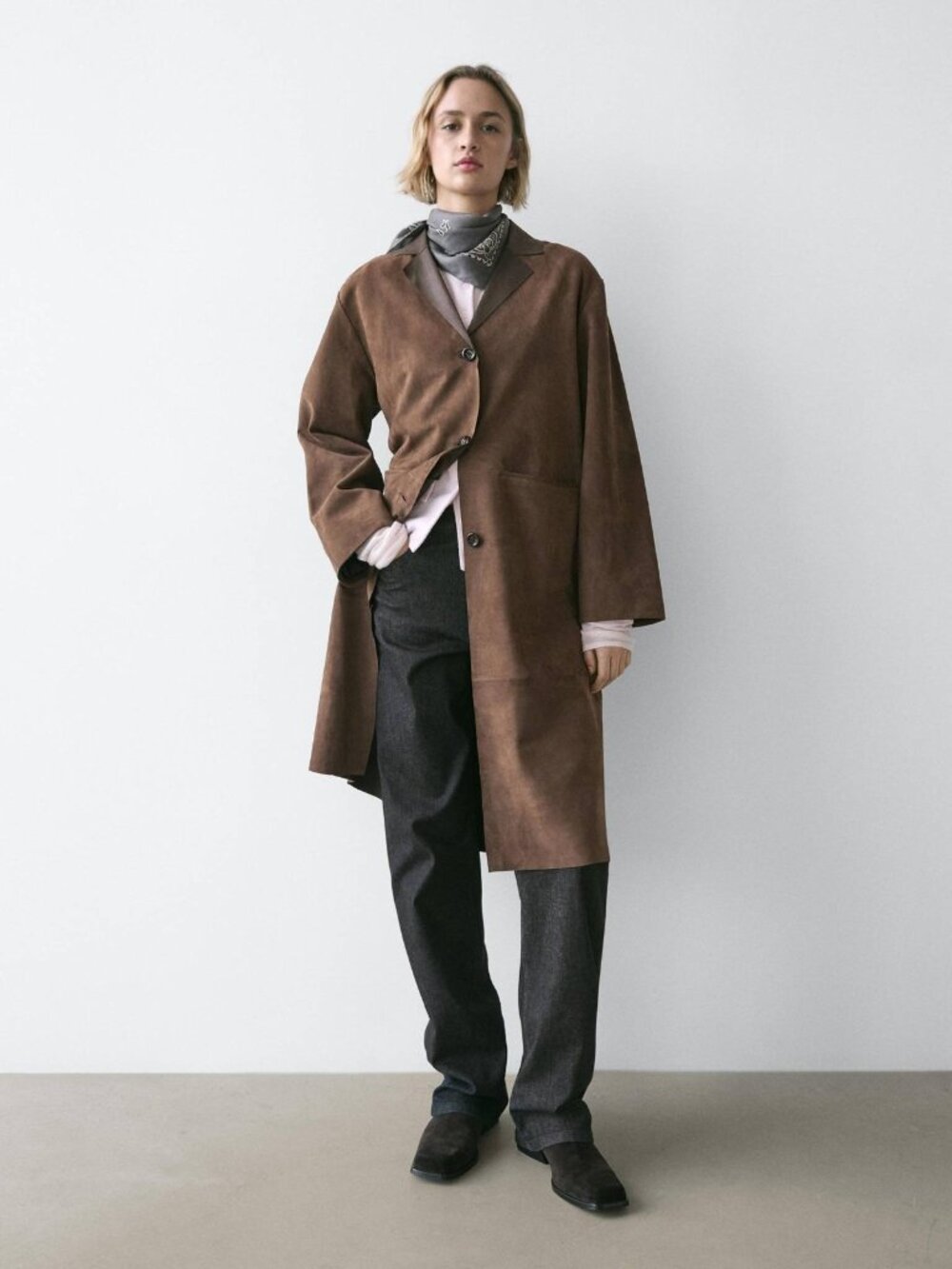 Massimo Dutti Suede Long Coat Jacket L Large Brown 4703/913 NWT $650